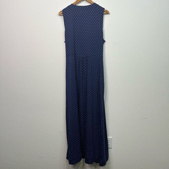 Land’s End Women’s Faux Wrap Blue Polka Dot Sleeveless Maxi Dress Size XL - Picture 8 of 13